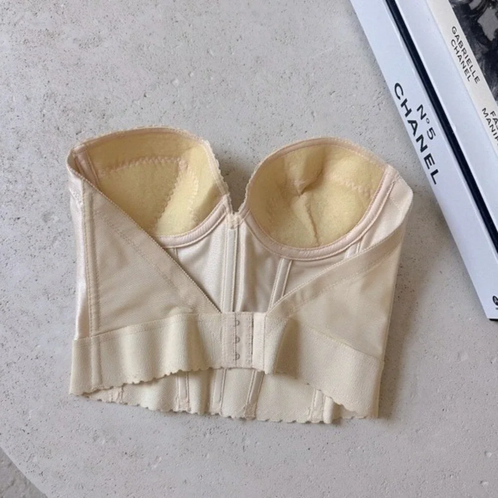 Vintage CARNIVAL Cream Satin Bare-Back Plunge Satin Bustier Corset 34B Y2K